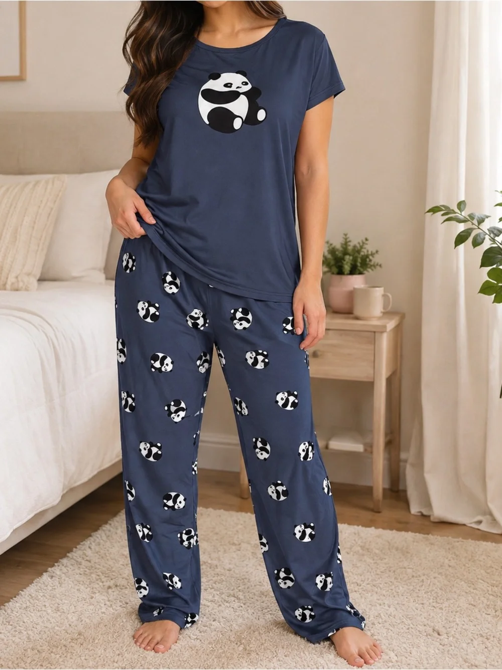 Panda Print Polyester/Spandex Pajama Set Women’s Lounge Sleepwear XL